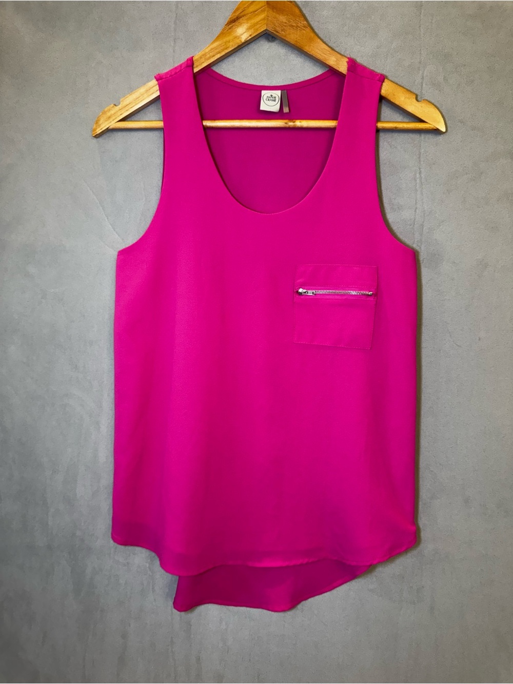 Paper Crane Tank Top S Hot Pink Zip Pocket Side Zippers High Low Y2K